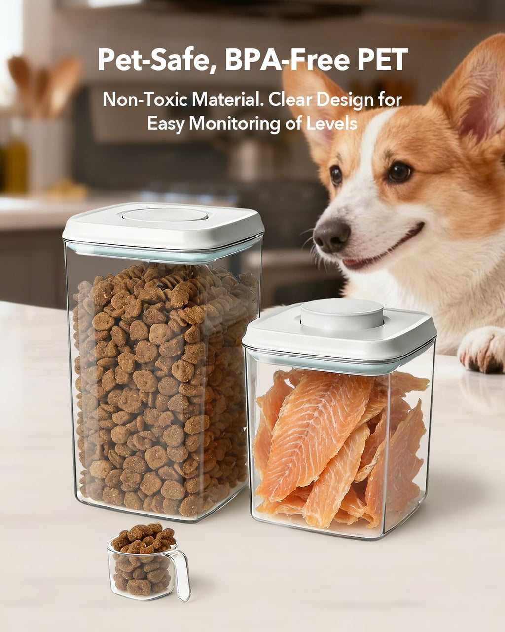 EQI Dog Food Storage Container with One-Touch Lid, 2.8 QT / 2.65 L Stackable Durable BPA-Free PET Cat Food Storage Container,for Pet Treats, Supplements & Small Kibble