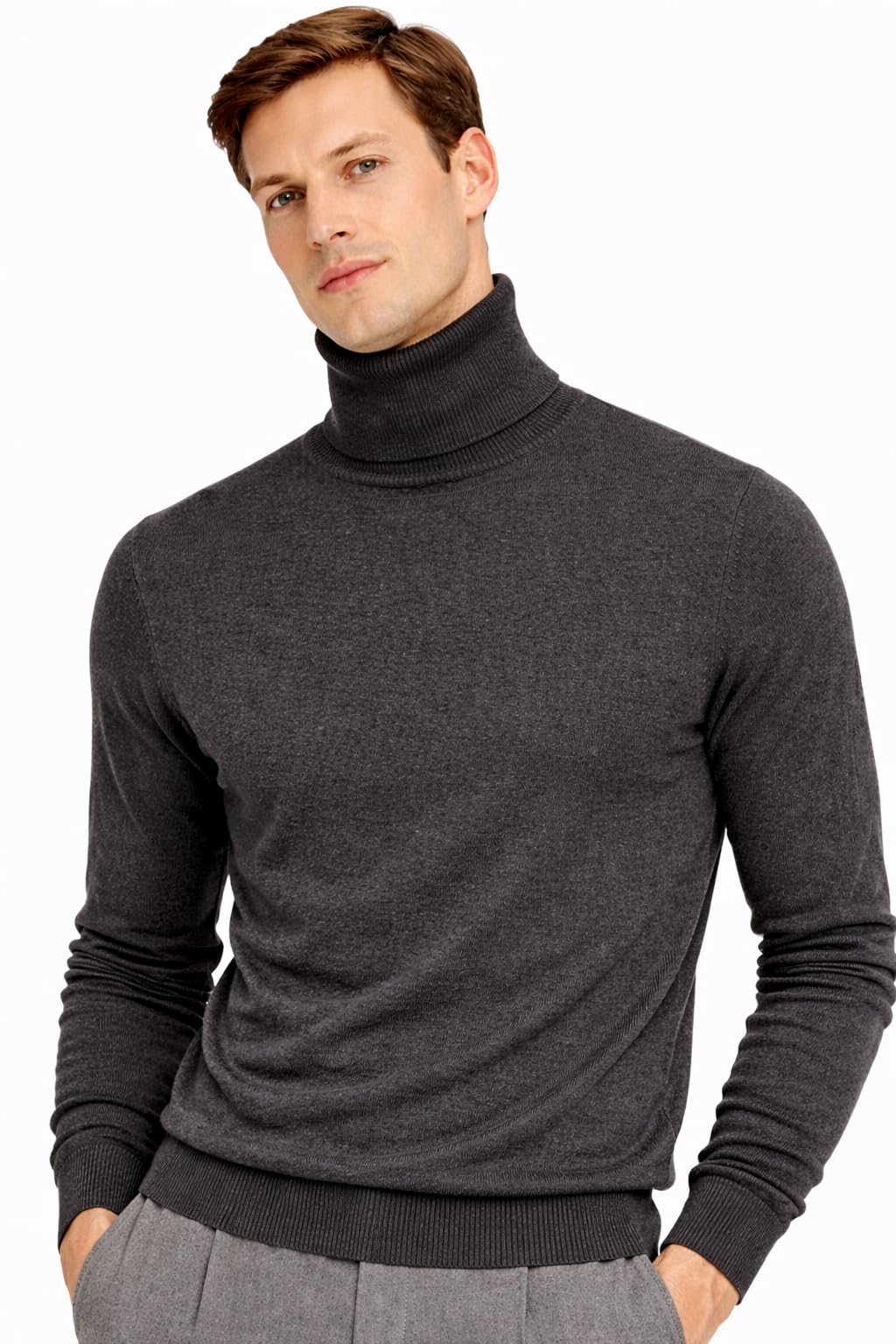 State Cashmere Men's Essential Turtleneck Sweater 100% Pure Cashmere Classic Long Sleeve Pullover (City Smoke, Large)