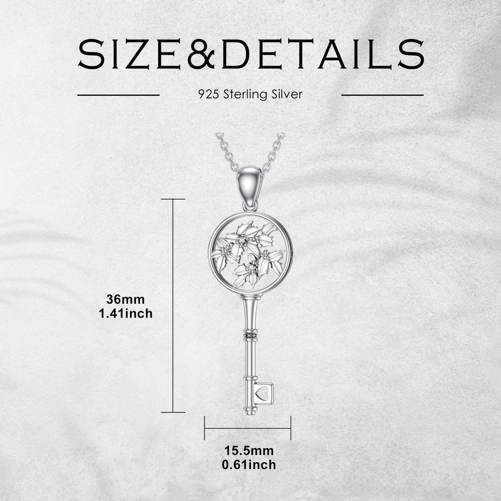 LWXIE Diamond Key Necklace 925 Sterling Silver Birth Flower Key Pendant Necklace Birthday Mother's Day Jewelry Gifts for Women
