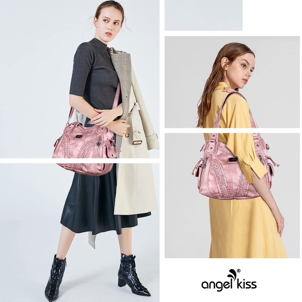 Purses and Handbags Women Fashion Tote Bag Shoulder Bags Top Handle Satchel Purses Washed Synthetic Leather Handbag Retro Pink 13.8 * 4.7 * 11.8 inches