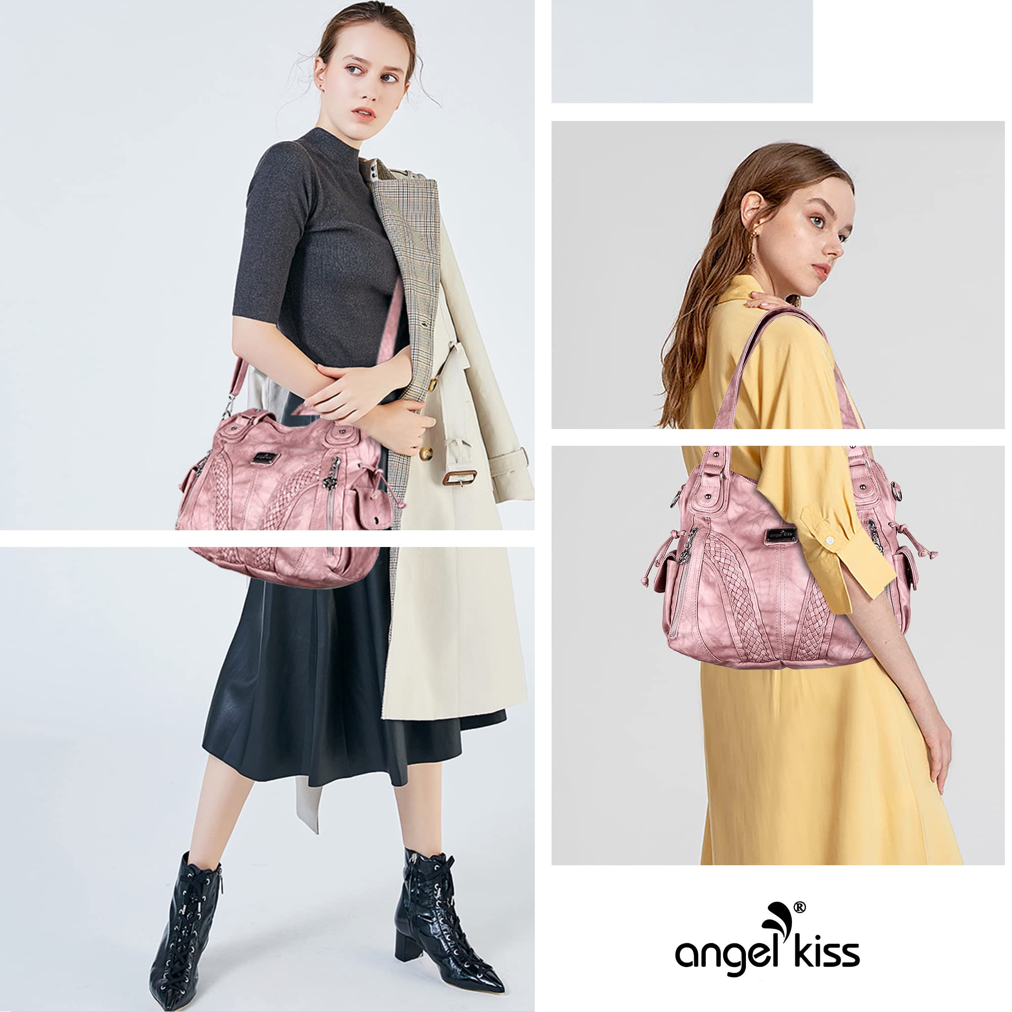 Purses and Handbags Women Fashion Tote Bag Shoulder Bags Top Handle Satchel Purses Washed Synthetic Leather Handbag Retro Pink 13.8 * 4.7 * 11.8 inches