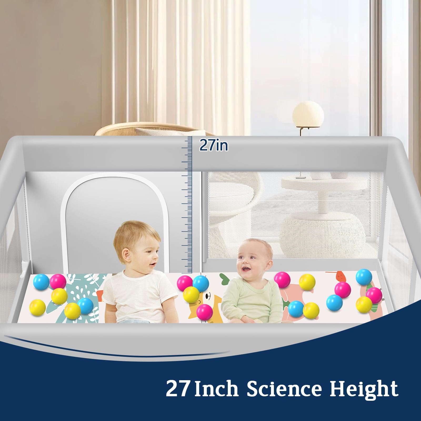 Baby Playpen with Mat, 50x50 Inch Playpen with Mat Waterproof for Babies and Toddlers Play Pen Playards Safety Gate Fence Active Center Indoor