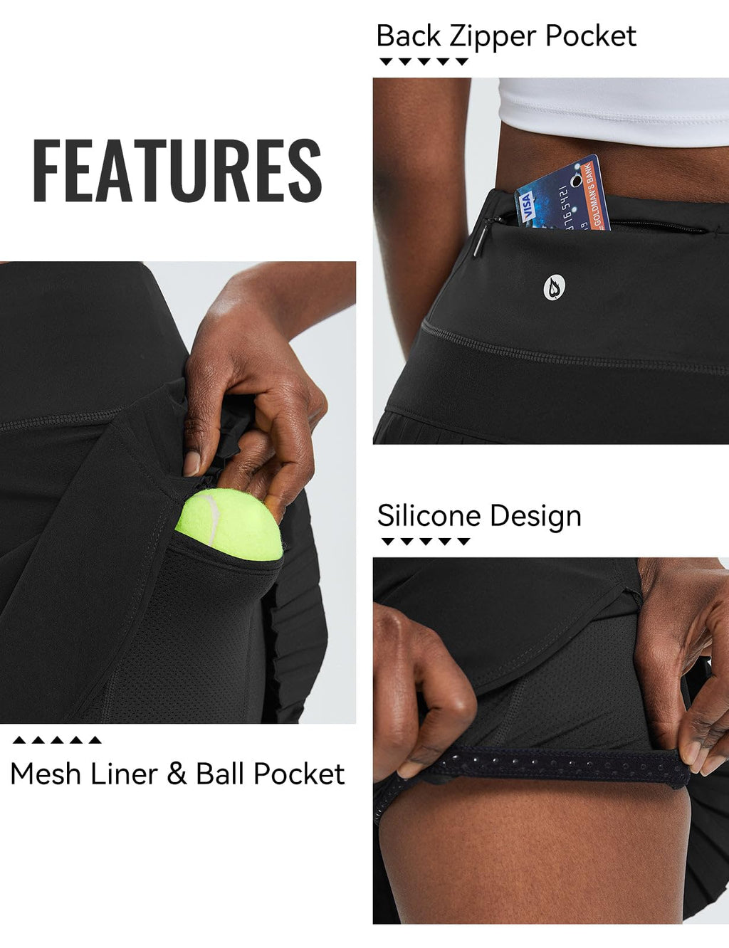baleaf Tennis Skirts for Women High Waisted Skorts for Woman Golf Lightweight Athletic Workout with Shorts Pockets Black Medium