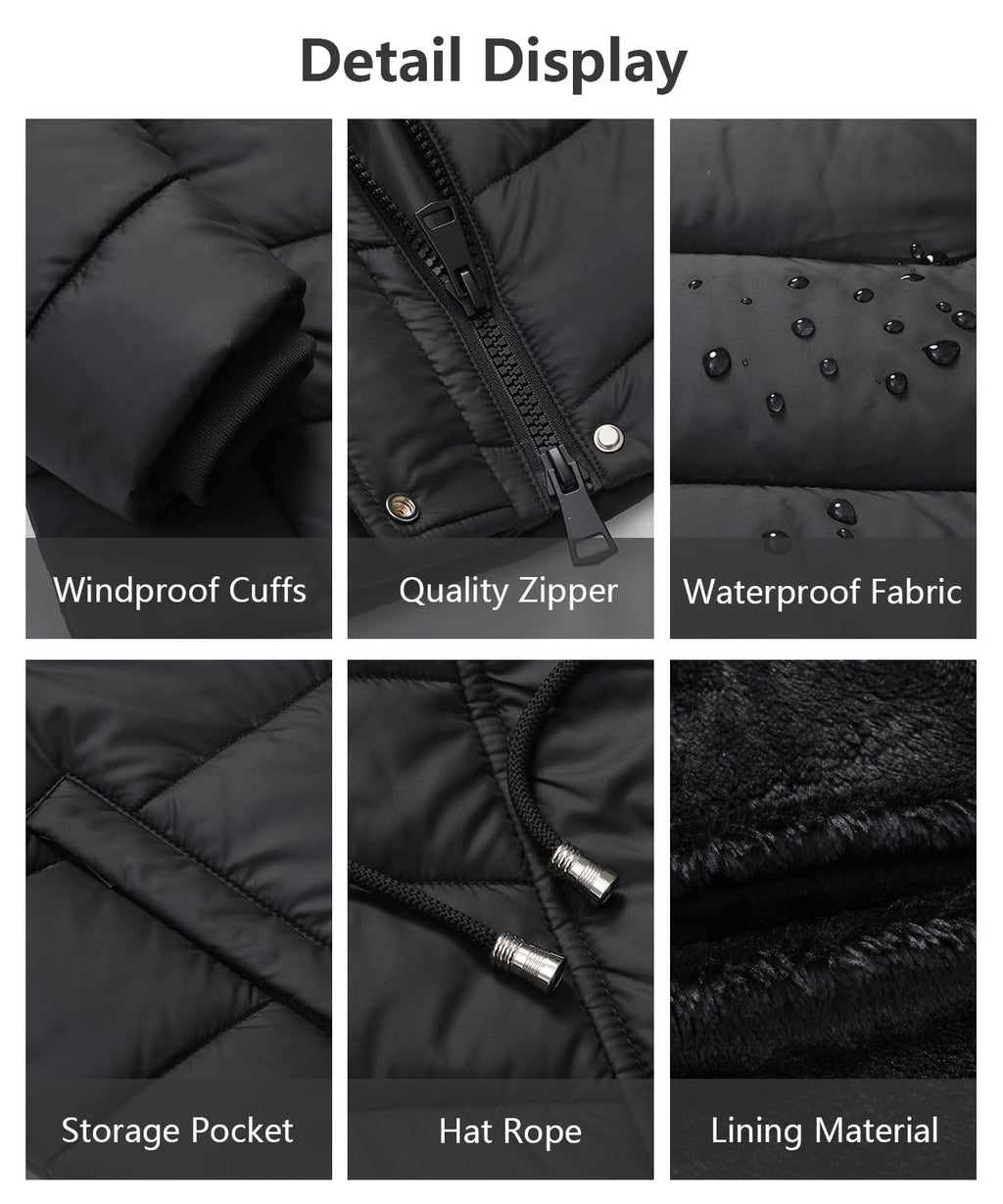 Women's Long Winter Puffer Coat Warm Thicken Fleece Lined Down Jacket Waterproof Detachable Hooded Parka