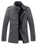 chouyatou Men's Winter Stylish Wool Blend Single Breasted Military Peacoat (Small, Gray)