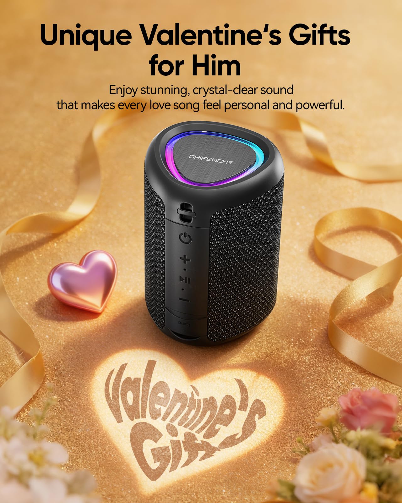 Portable Bluetooth Speaker Valentines Gifts For Him: Powerful Crystal Clear Sound/Romantic Light/IPX5 Waterproof/All Day Playtime/BT 5.3/TWS Paring,Small Wireless Speaker for Outdoor|Travel|Date Night