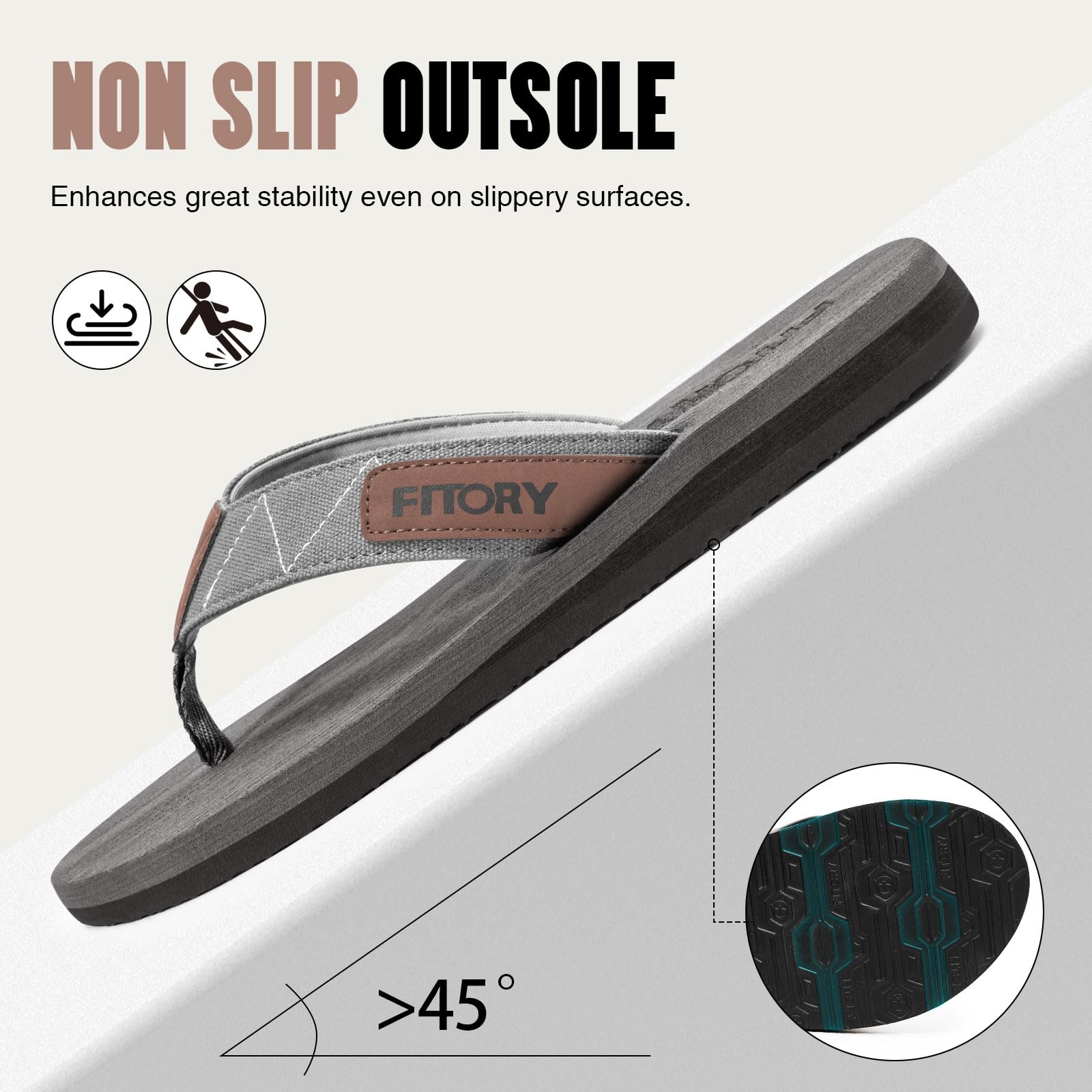 FITORY Men's Flip-Flops, Thongs Sandals Comfort Slippers for Beach Gray Size 10