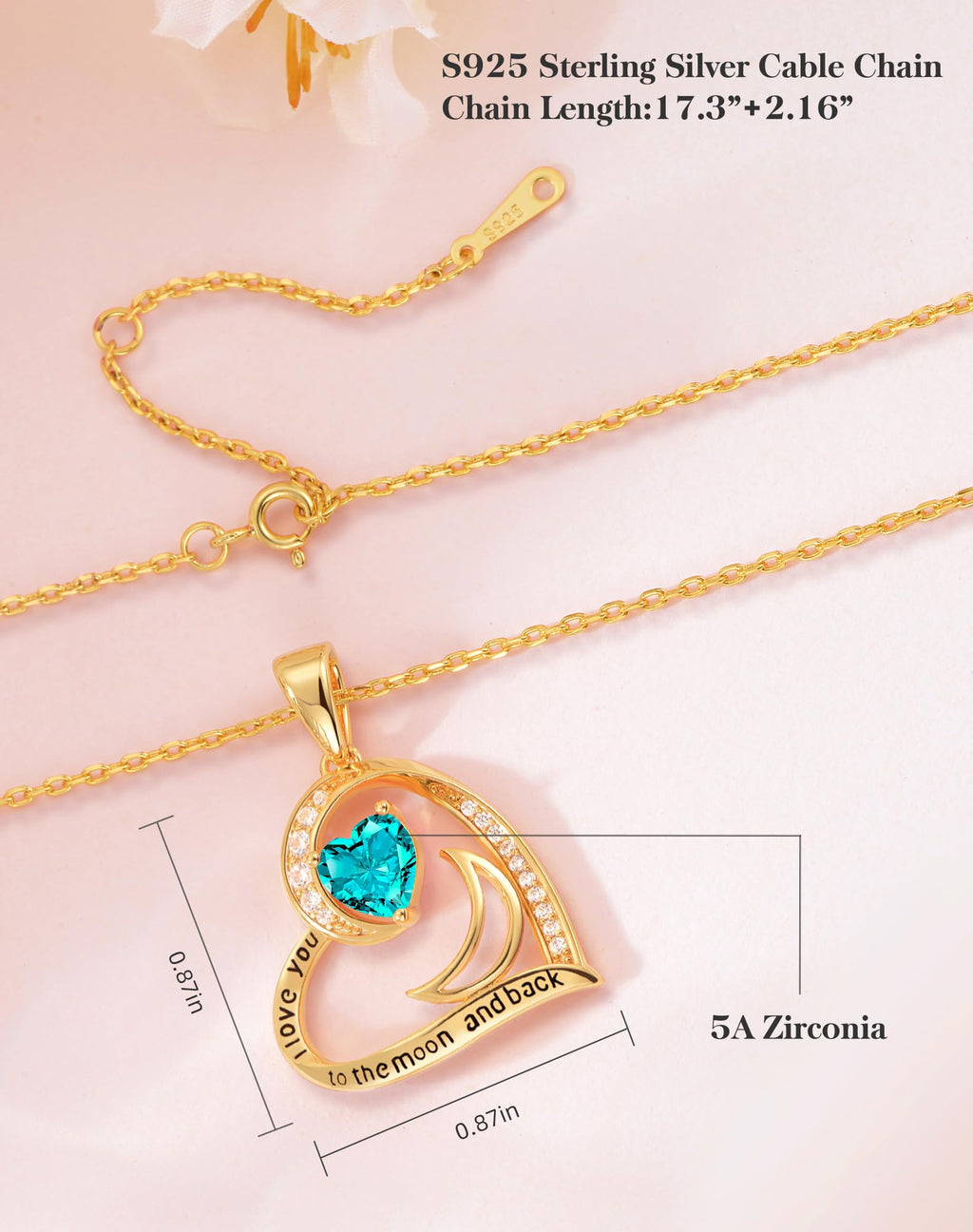 lobci Gold Necklace for Women Jewelry for Women Girlfriend Heart Necklaces for Wife Necklace for Mom from Daughter December Turquoise Birthstone(G-Dec-Turquoise)