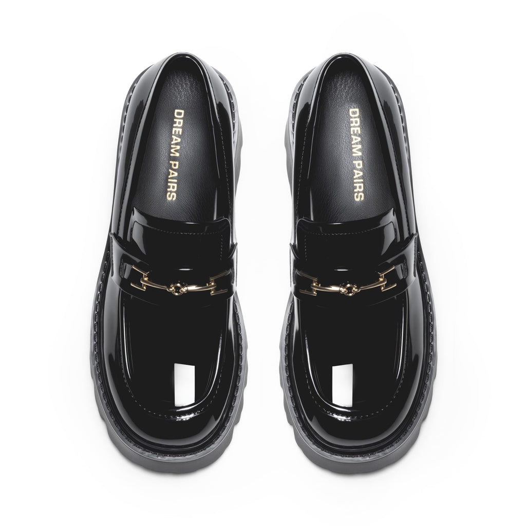 DREAM PAIRS Women Loafers Platform Chunky Heel Slip On Lug Sole Casual Dressy Office Business Shoes,Size 8.5,Black-Pat,DWUMLS2534