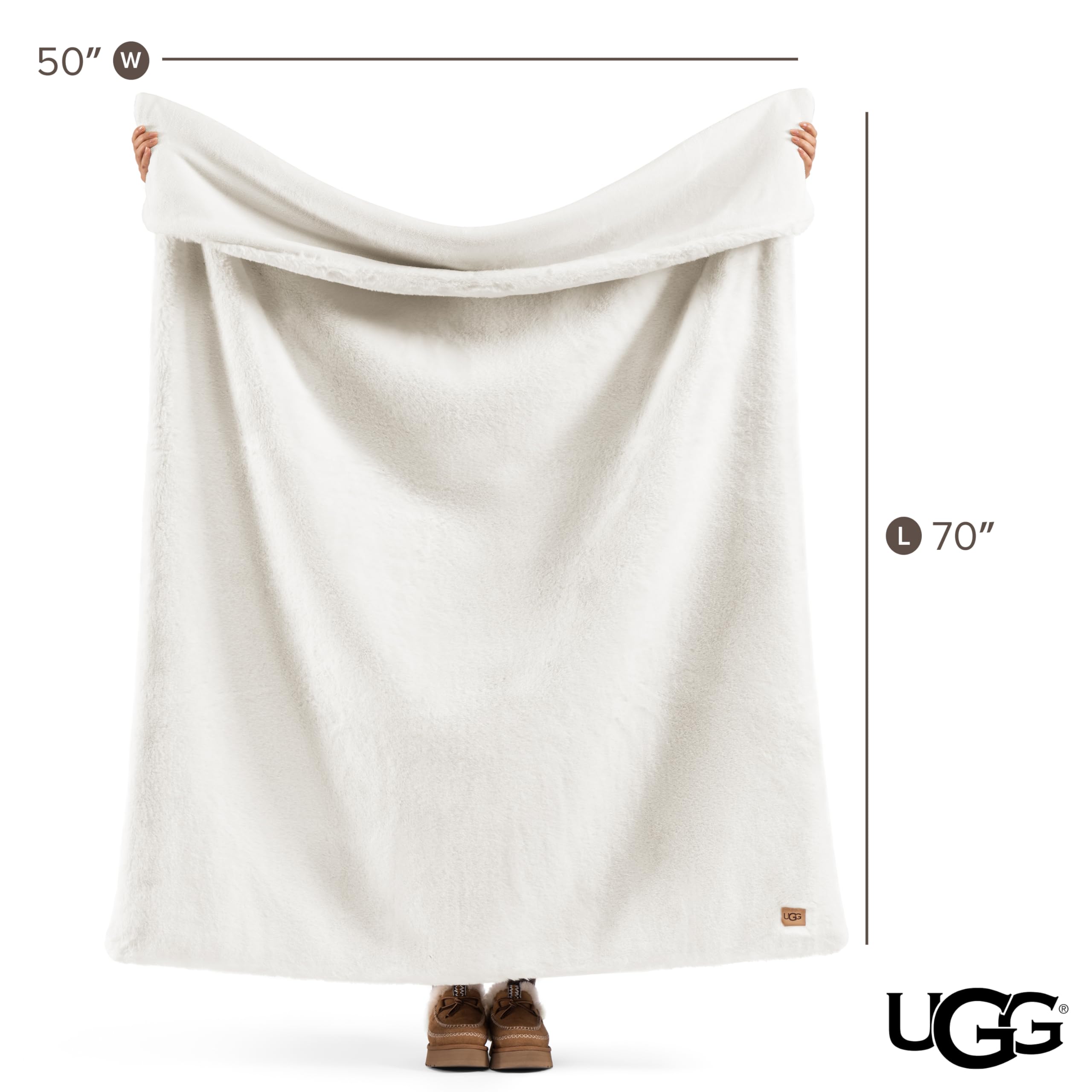 UGG Euphoria Faux Fur Throw Blanket, Warm Fluffy Throw for Couch or Bed, Luxury Bedroom Decor, Fluffy Blankets, Machine Washable, 50-inch x 70-inch, White Snow