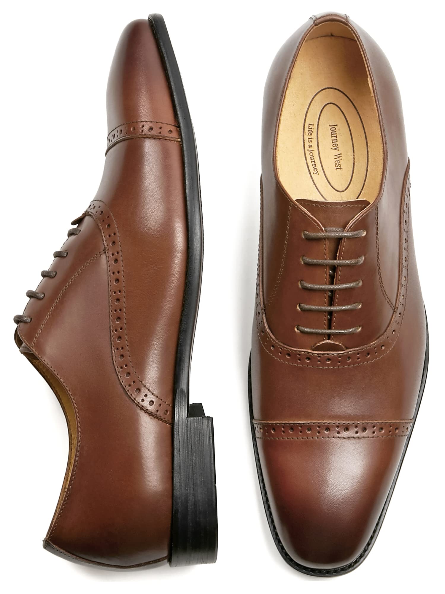 Journey West Mens Dress Shoes with Genuine Leather in Cap-Toe Business Oxford Formal Wedding Shoes for Men Tan US 9