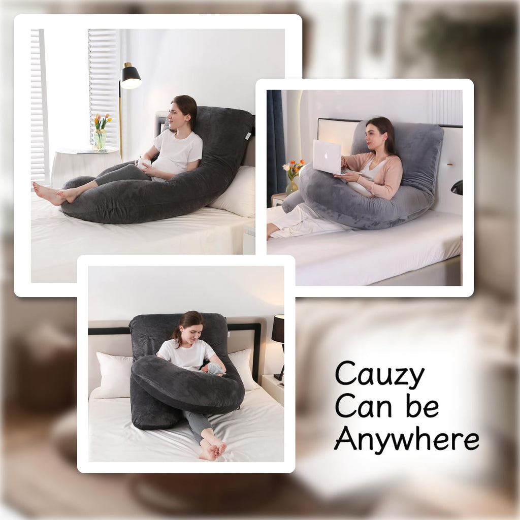 ALLOPERA Pregnancy Pillow, Full Body 57 Inch Maternity Pillow with Removable Washable Cover - Sleep Support for Legs, Back, Neck, Shoulder, HIPS, Belly for Pregnent Women, Black Grey Velvet Cover