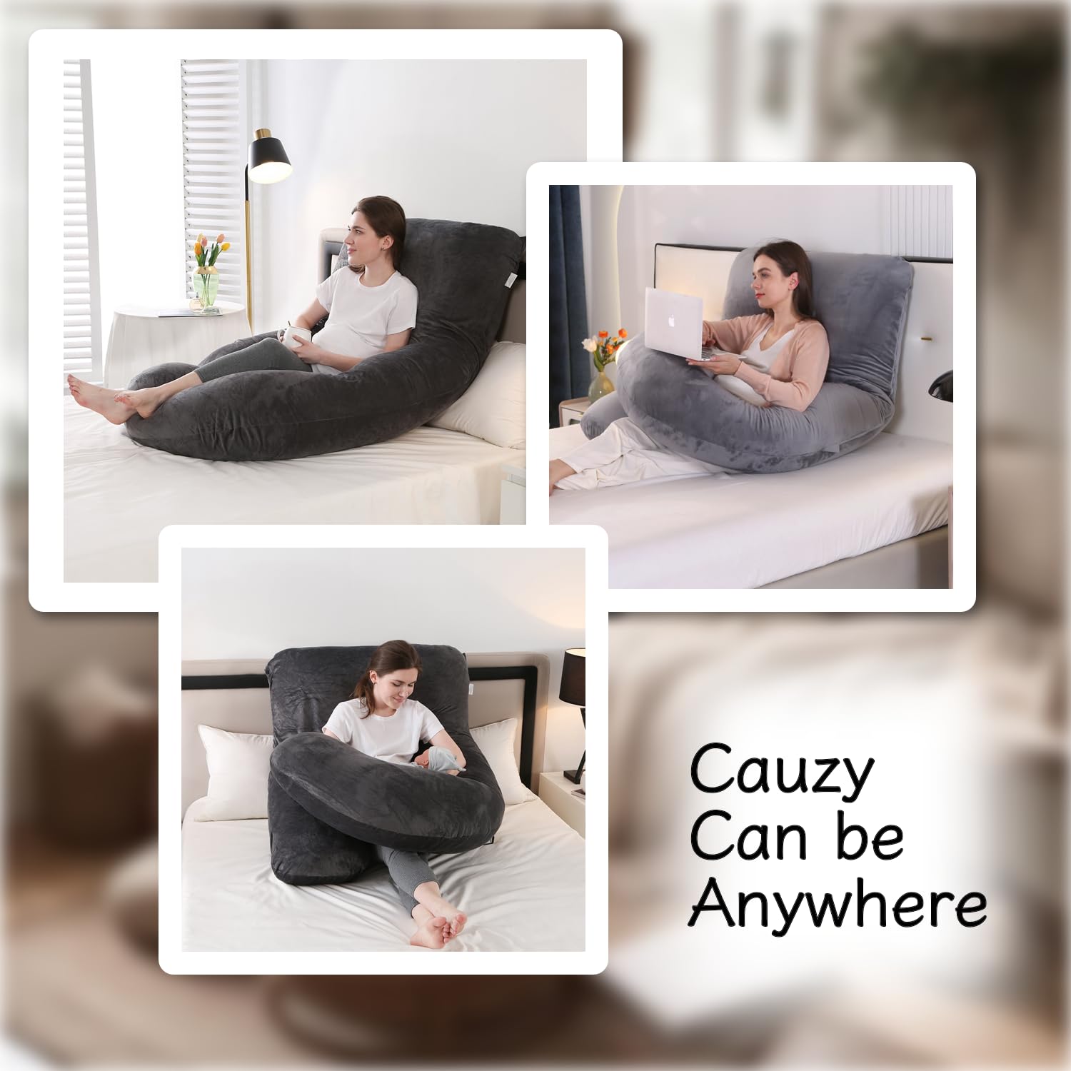 ALLOPERA Pregnancy Pillow, Full Body 57 Inch Maternity Pillow with Removable Washable Cover - Sleep Support for Legs, Back, Neck, Shoulder, HIPS, Belly for Pregnent Women, Black Grey Velvet Cover