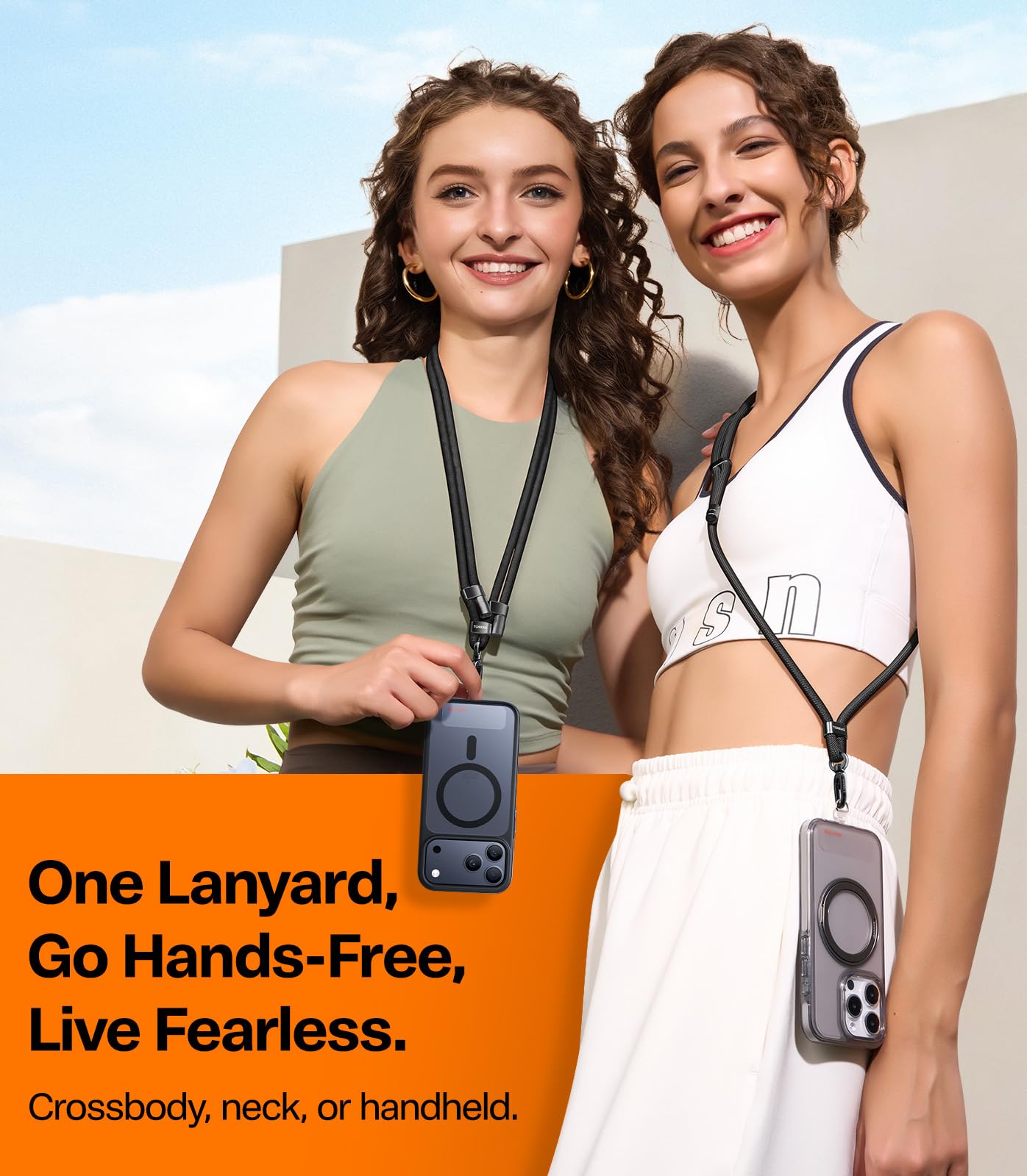 TORRAS Phone Lanyard Crossbody with 2 Phone Tabs, Adjustable Anti Theft Strap for All Cellphone, Premium Metal Buckles, Skin-Friendly, Universal Cellphone Neck lanyard for Travel Essentials, Deep Blue