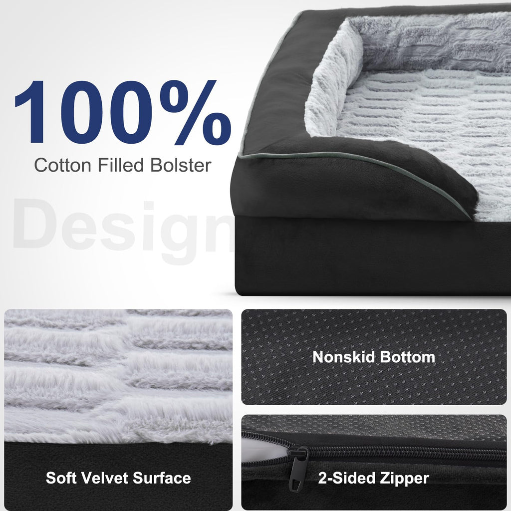 FURTIME Orthopedic Dog Bed for Extra Large Dogs - XL Plus Waterproof Dog Sofa Beds, Supportive Foam Pet Couch Bed with Removable Washable Cover, Waterproof Lining and Nonskid Bottom, Black
