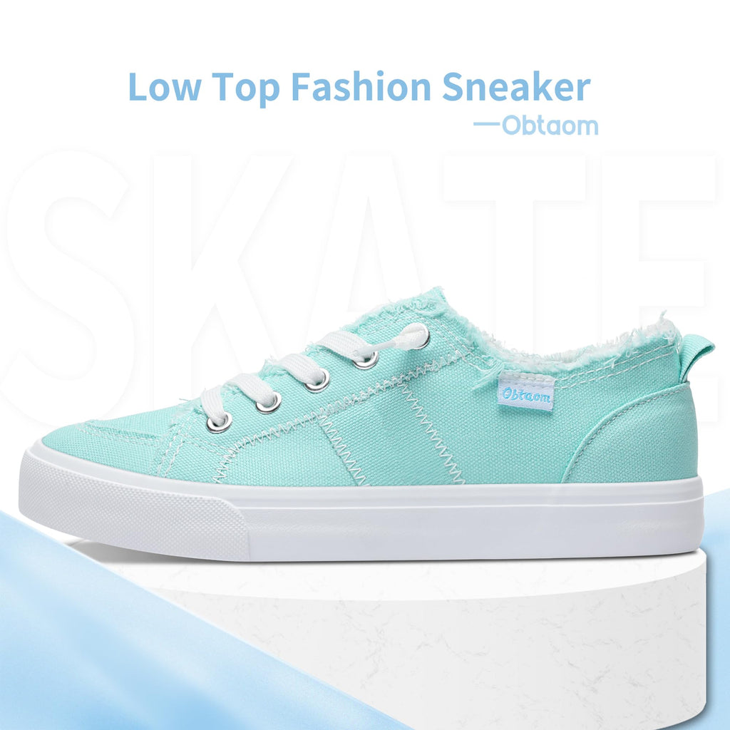 Obtaom Women's Play Fashion Sneaker Comfortable Canvas Slip on Shoes Washed Canvas Flats（Light Green，US9）