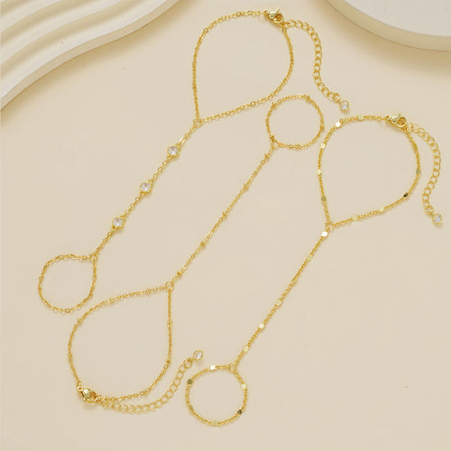 3PCS 14K Gold-Plated Hand Chain Bracelets for Women, Stack Bracelets Set Adjustable, Dainty Ring Bracelet Hand Chain