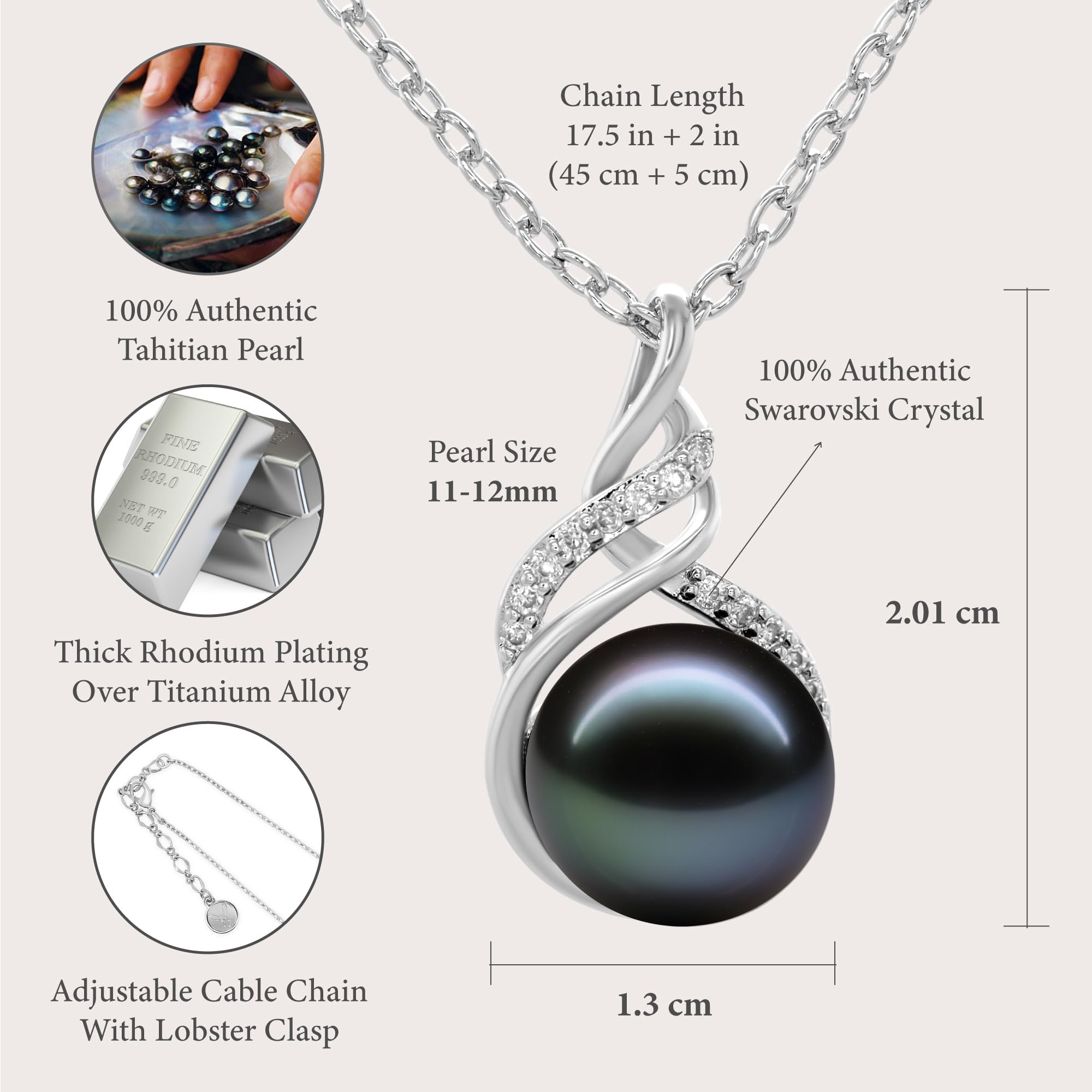 TRYNDI Real Tahitian Black Pearl Necklace Gifts for Women - Larger 11-12mm Luxury Pearl, Gifts For Wife Christmas - Valentines Soulmate Necklace For Women (Black Pearl Knot)