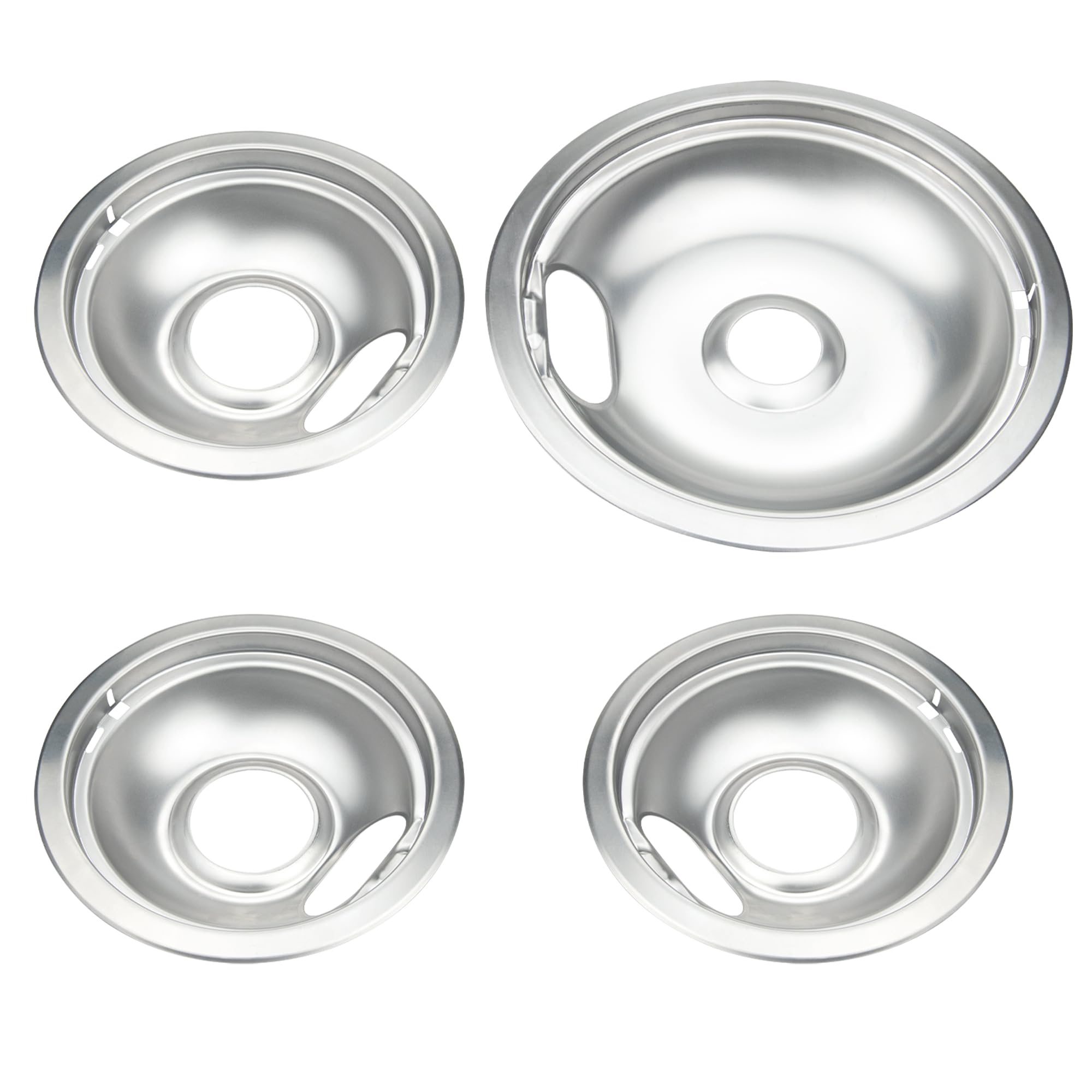 Mejiao Stove Burner Covers,Chrome Replacement Drip Pans for Frigidaire Kenmore 316048413 and 316048414,4 pcs (3x6" and 1x8")