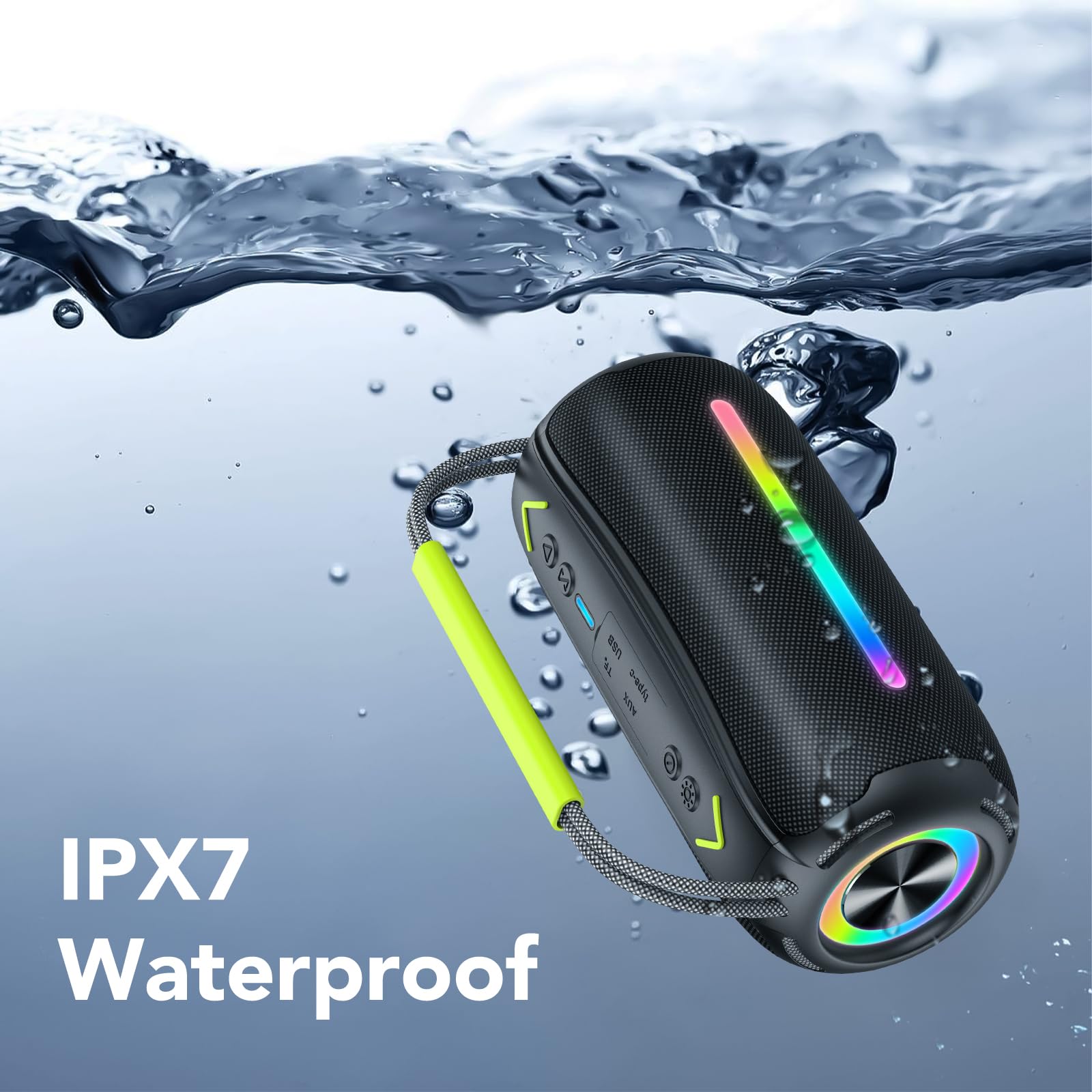 aowoka Bluetooth Speaker Portable Wireless Bluetooth Speakers with HD Stereo Sound, BT 5.4 TWS Pairing, IPX7 Waterproof, 30H Battery Life with Led Light for Outdoor/Party/Sport/Travel/Gifts