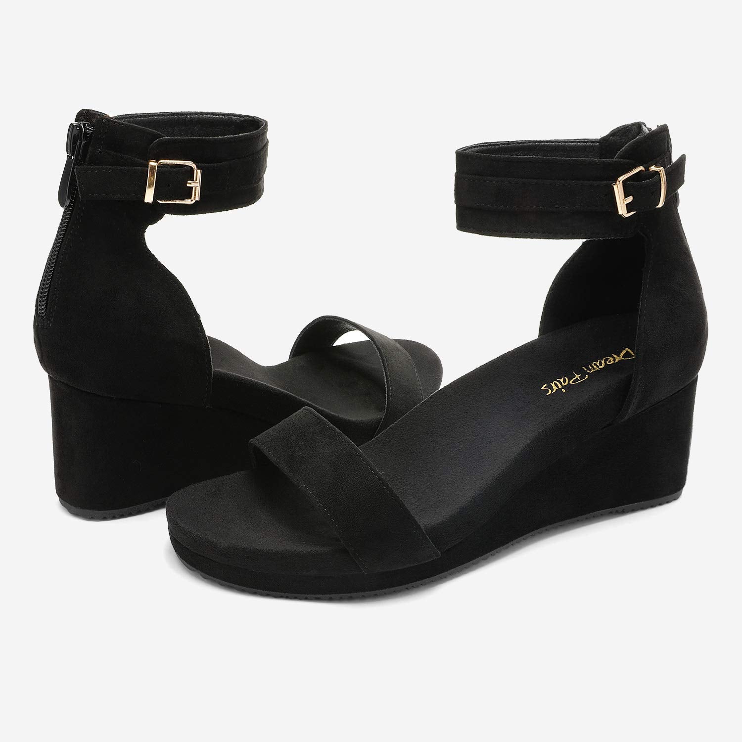 DREAM PAIRS Women's Open Toe Buckle Ankle Strap Platform Wedge Sandals Summer Shoes,Size 11,Black,NINI-6