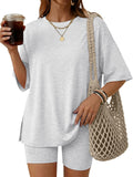 LILLUSORY Womens Lounge Sets Shorts 2 Piece Matching Pajamas Summer Travel Cruise Outfits 2026 Casual Oversized Sweatsuits Gym Workout Spring Clothes Grey XL