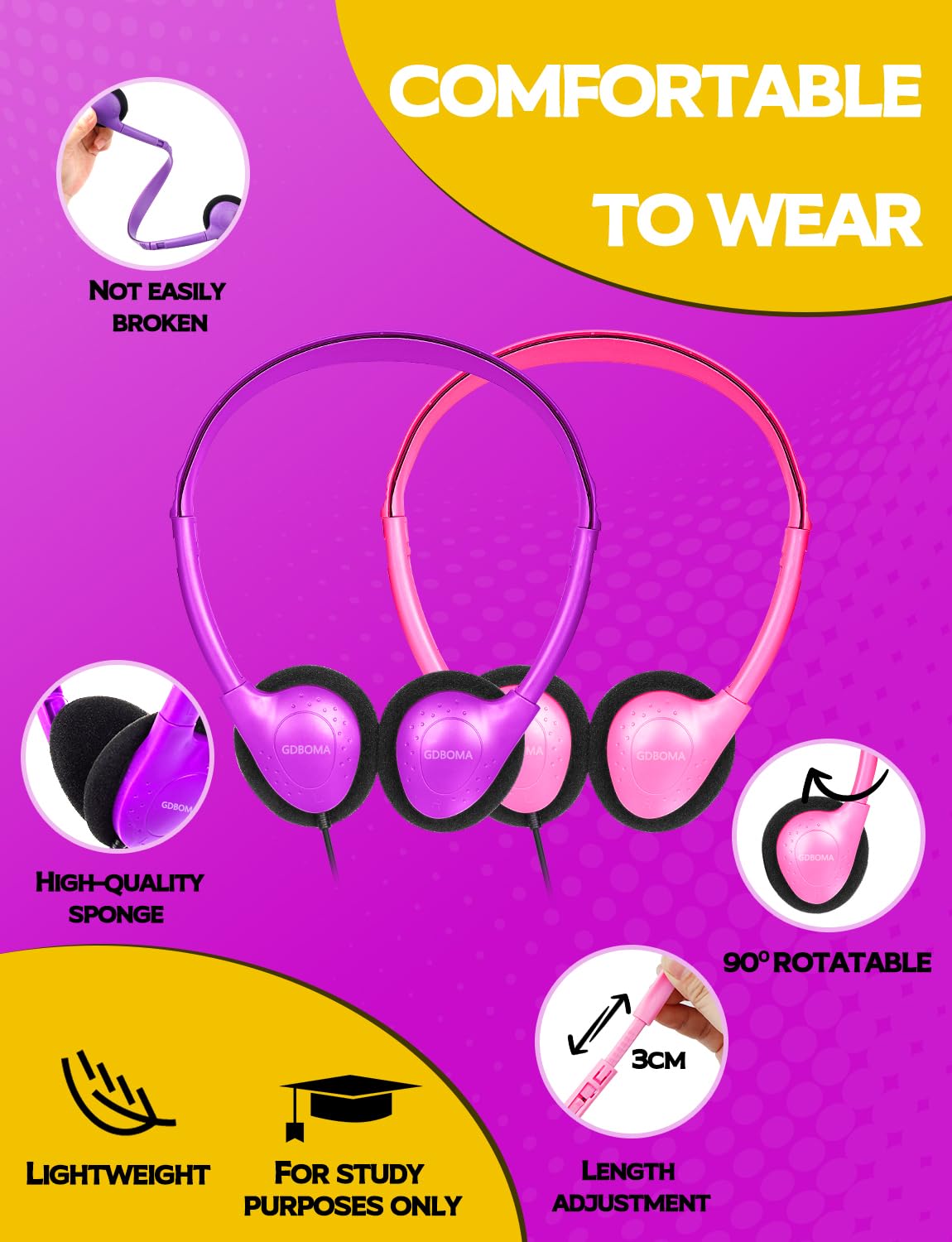 GDBOMA Kids Headphones Bulk 24 Pack for School Classroom,Wholesale Class Set Earphones for Students Children Teens Boys Girls Adult 3.5mm Jack Multi Color
