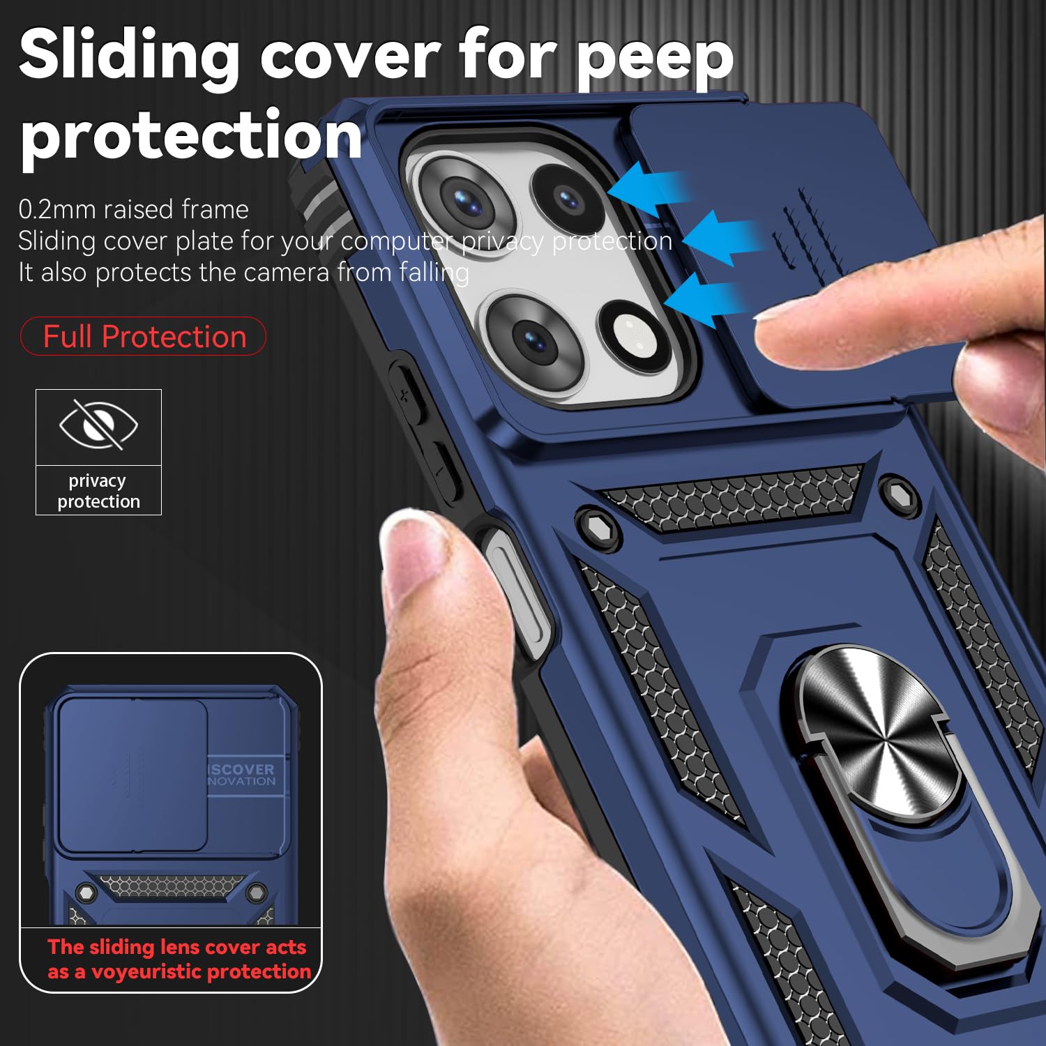 for Motorola Moto G 2025 / Moto G 2026 / Moto G Play 2026 Case, with Slide Camera Cover Screen Protector Ring Holder Kickstand Military Grade Protection Drop Tested Protective Phone Case (Navy Blue)