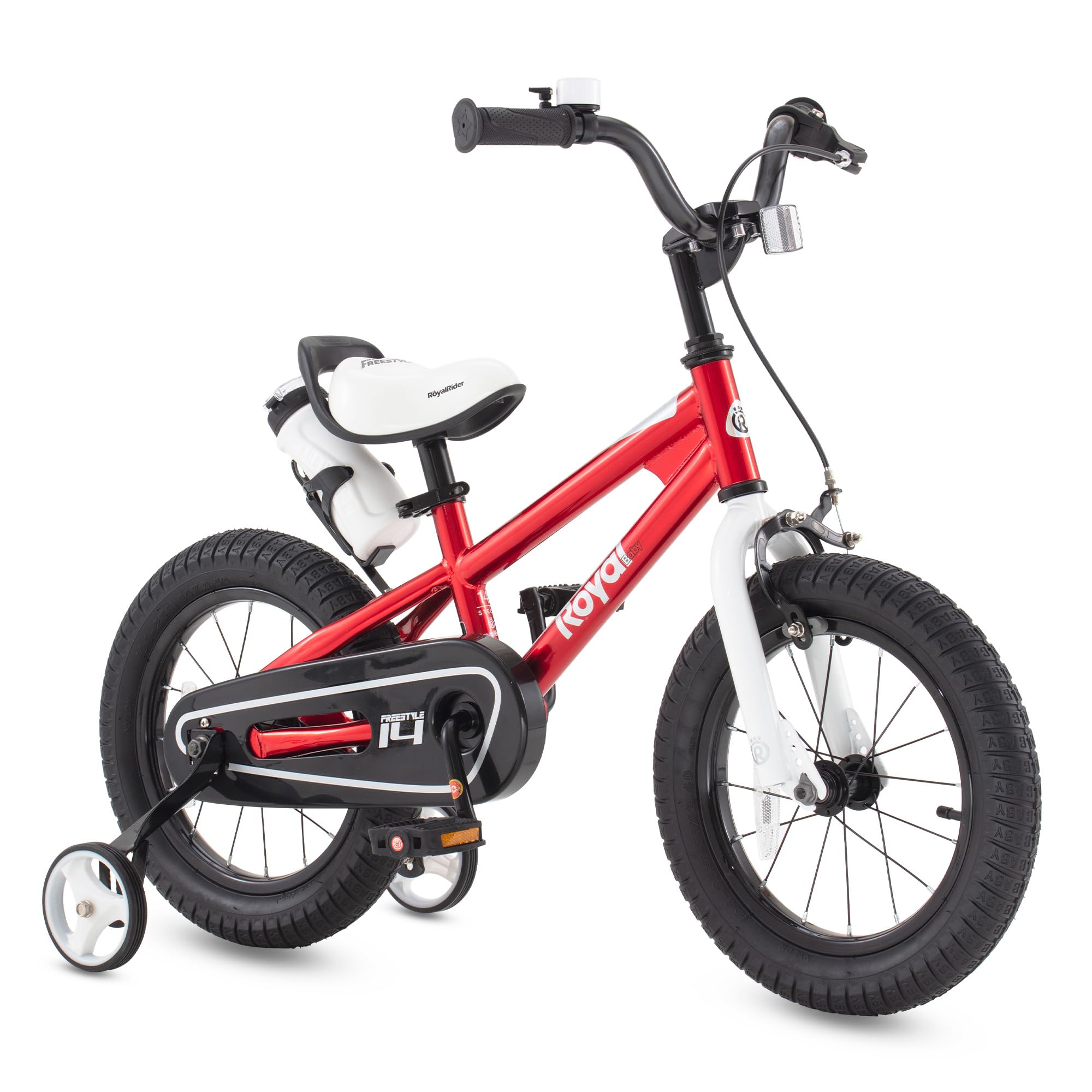 RoyalBaby Freestyle Kids Bike 14 Inch Childrens Bicycle with Training Wheels Toddlers Boys Girls Beginners Ages 3-5 Years, Red