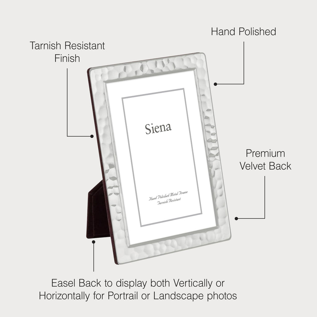 Siena Hammered Silver Picture Frame, Tarnish Resistant Finish, Perfect Photo Frame for any End Table, Credenza, Shelf, or Nightstand, Silver 8x10