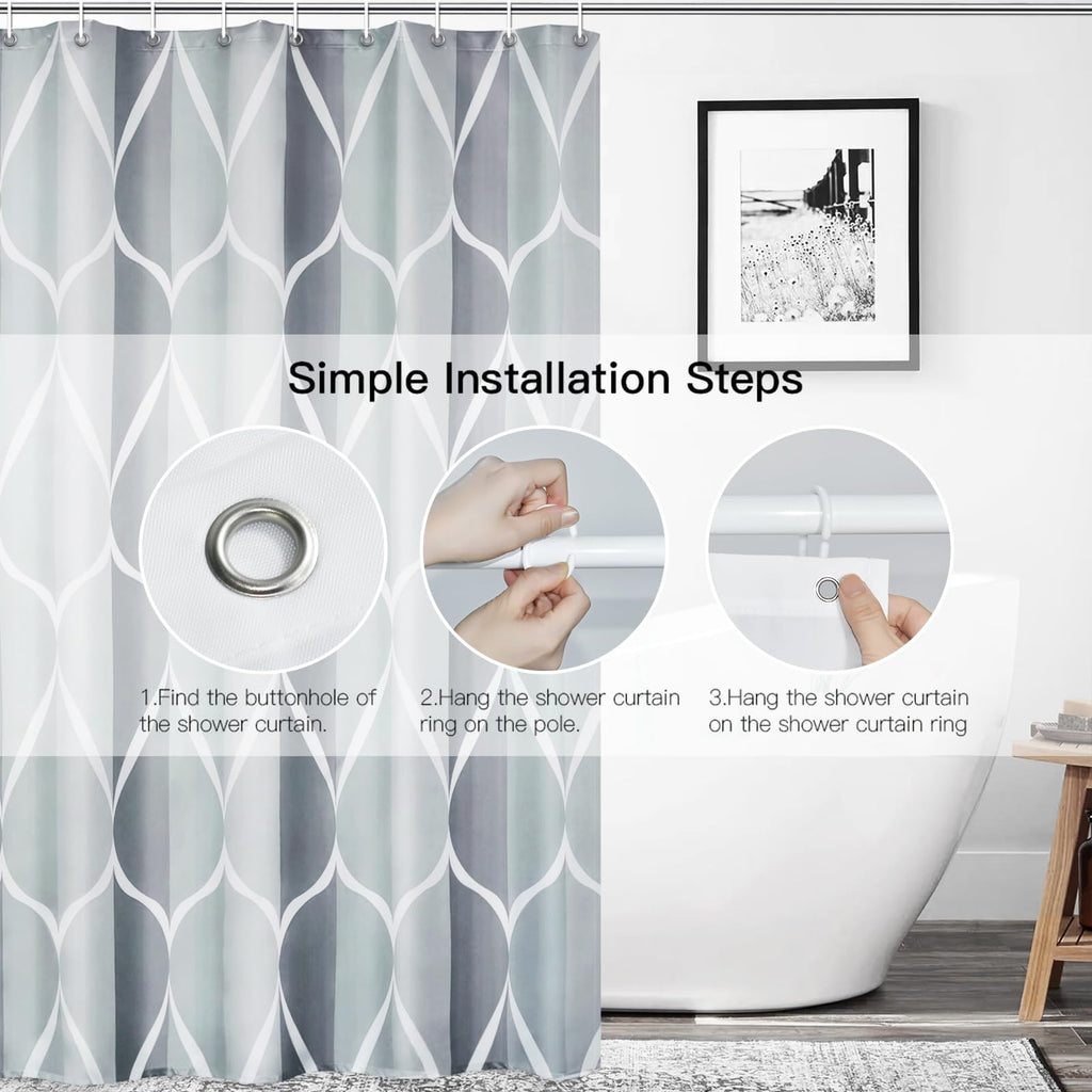Gelbchu Grey Shower Curtain, Waterproof Design and Polyester, Quick-Drying, Weighted Hem, Shower Curtains Set for Bathroom W 72 x H 72, Machine Washable with 12 Hooks