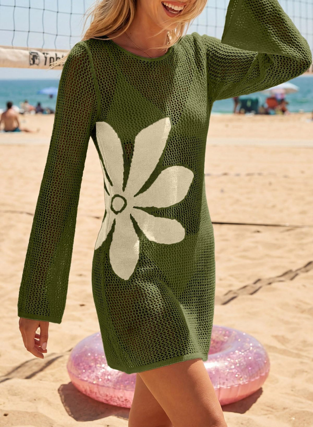 Dokotoo Swim Coverup for Women Bathing Suit Cover up for Swimwear Summer Bikini Long Sleeve Sundresses Dresses Beach Dress Cruise Outfits for Women 2026 Spring Jungle Green