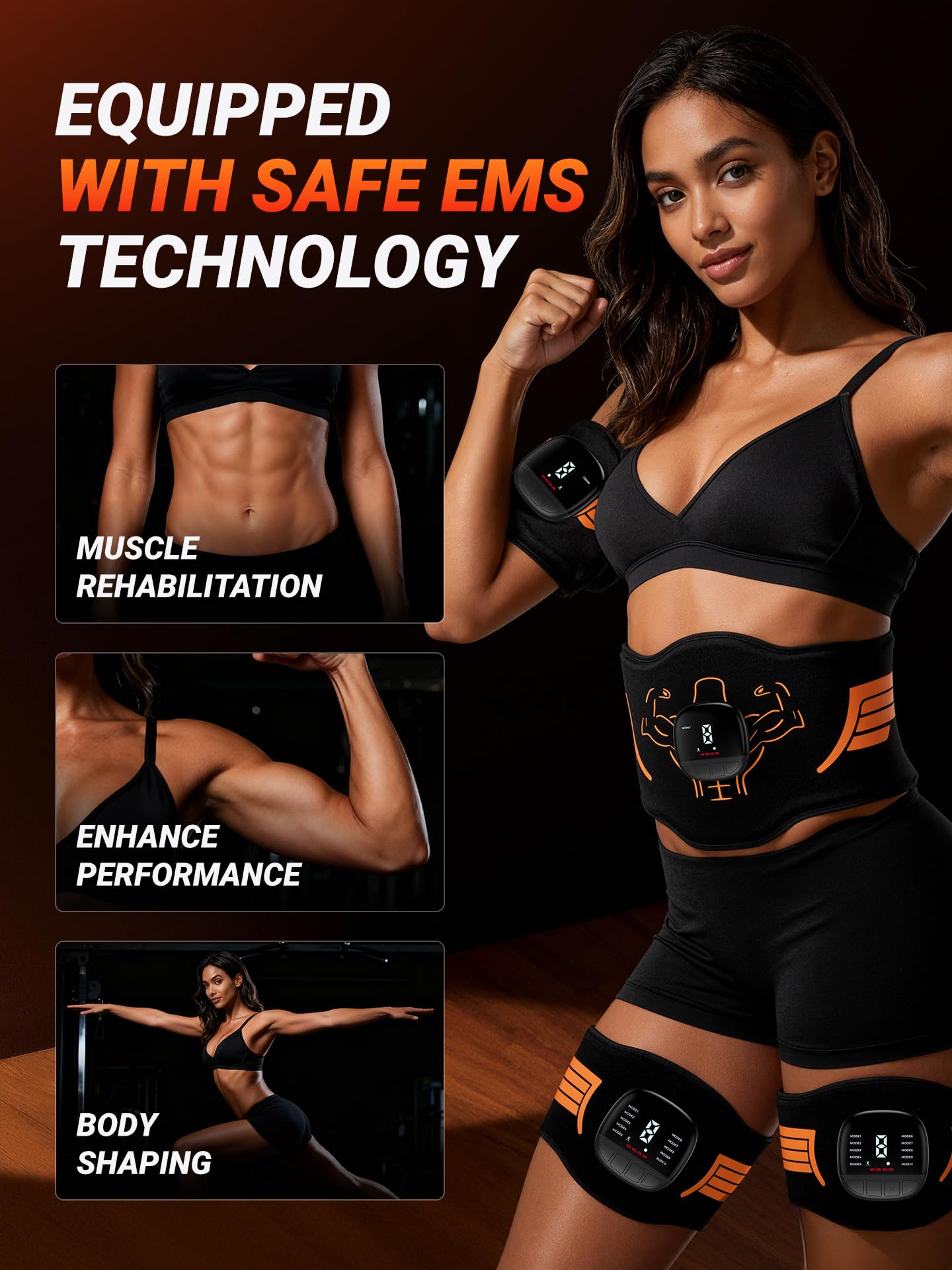 Electronic Muscle Stimulator 5-Piece Set, EMS Ab Machine - Fitness Apparatus Equipment Workout Equipment for Muscle Conditioning & Core Workout, Strength Training, Recovery Suitable for Men and Women