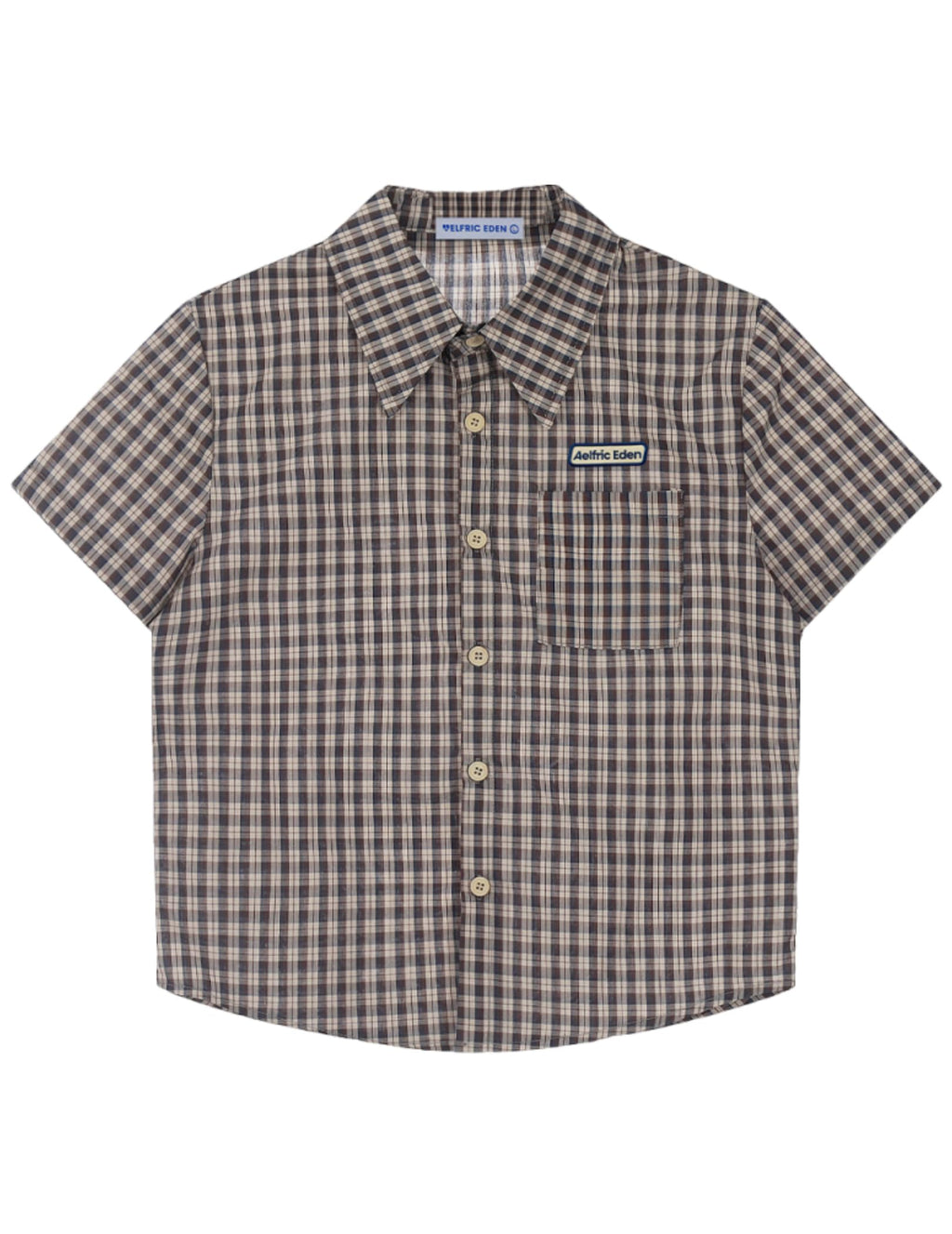 Aelfric Eden Mens Button Down Shirts Boxy Plaid Short Sleeve Shirt Streetwear Summer Tops Brown