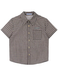 Aelfric Eden Mens Button Down Shirts Boxy Plaid Short Sleeve Shirt Streetwear Summer Tops Brown