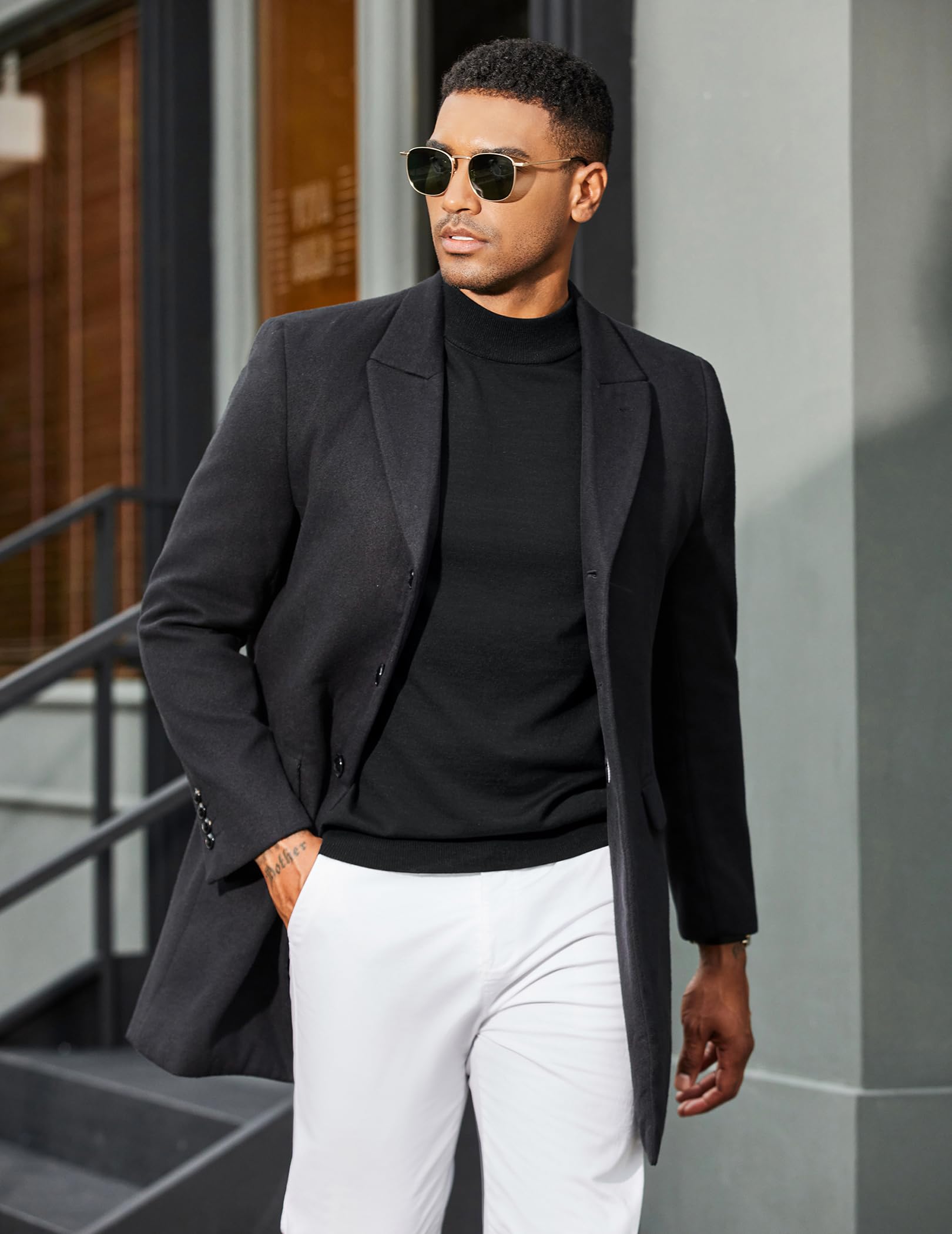 COOFANDY Mens Mock Neck Sweater Short Sleeve Black Turtleneck Pullover Sweater Fashion Slim Fit Knitted Thermal Underwear Tops All Black Small