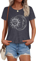 T Shirts for Women Summer Short Sleeve Crewneck Casual Cute Graphic Basic Tees Tops, Deep Grey Moon, L