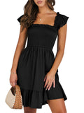 ANRABESS Women's Summer Casual Sleeveless Square Neck Dress 2025 Smocked Ruffle Backless Boho Beach Cute Teen Short Sundress Black Medium
