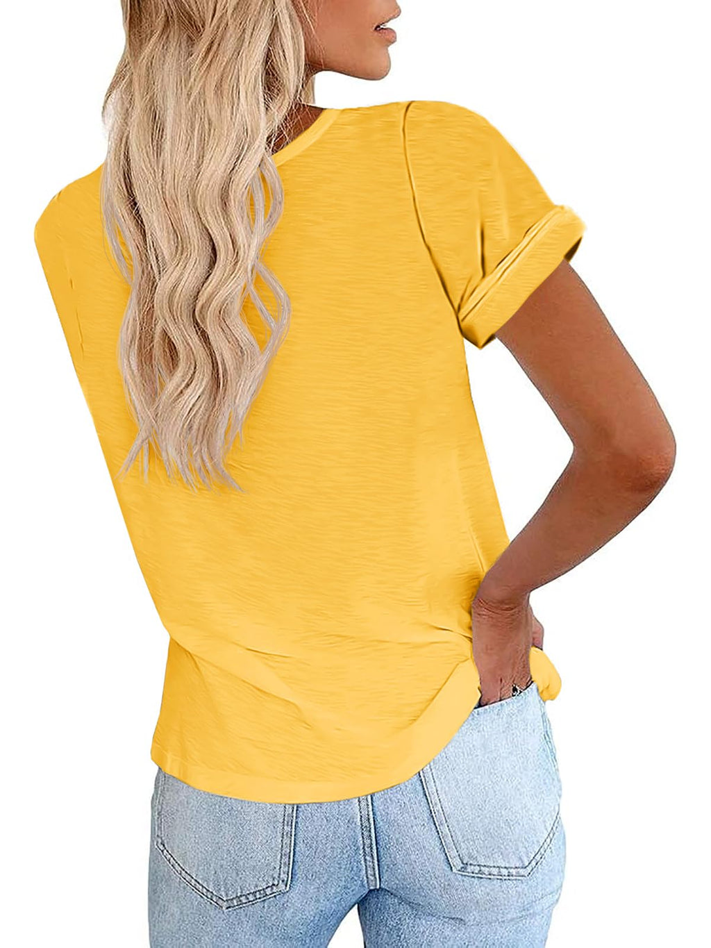 Cicy Bell Women's Short Sleeve Shirts Crewneck Loose Casual Summer Basic Tees Tops Pastel Yellow