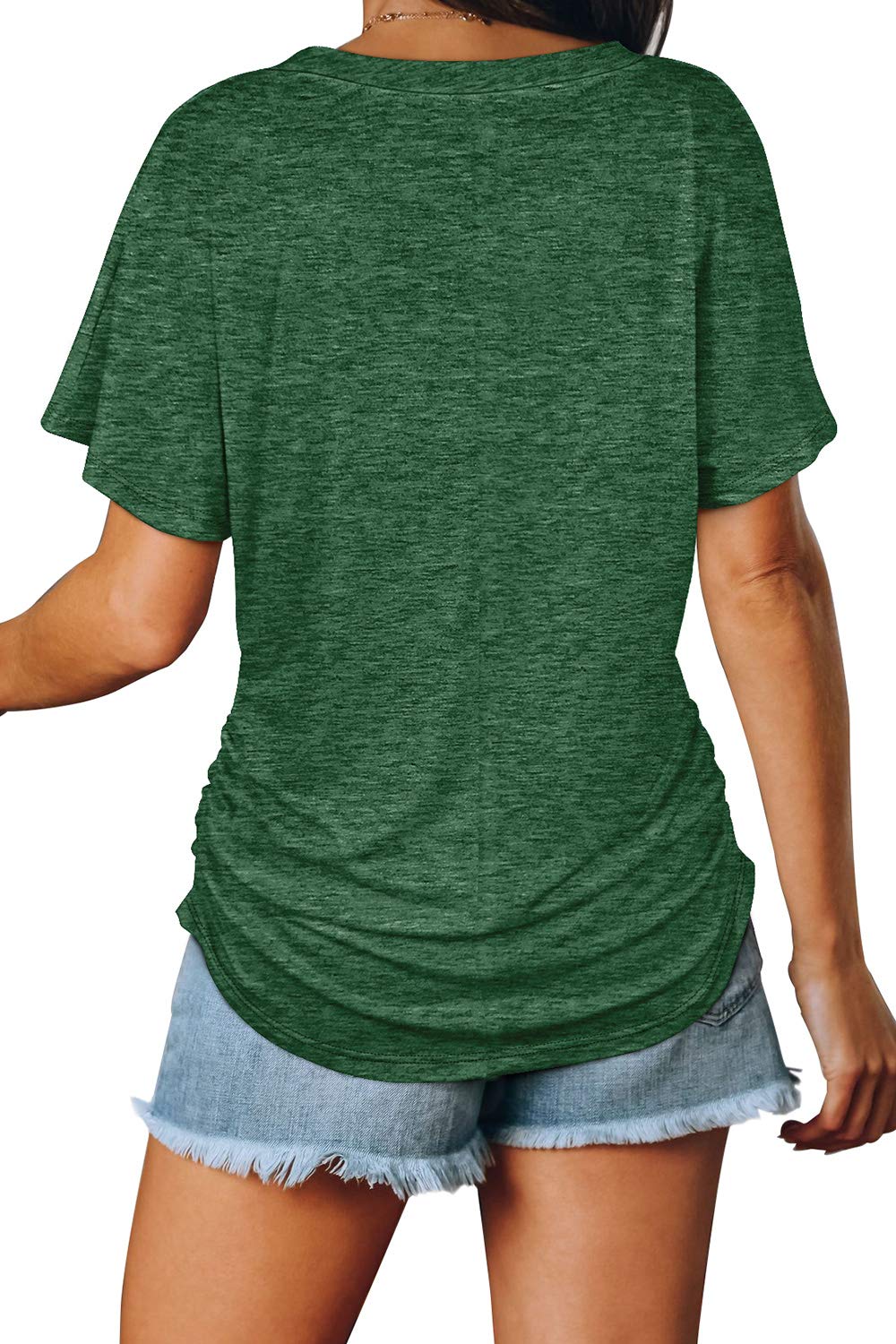WIHOLL V Neck T Shirts for Women Summer Short Sleeve Dolman Tops Loose Fitting Oversized Plus Size Spring Clothes Vacation Outfits Green 2XL