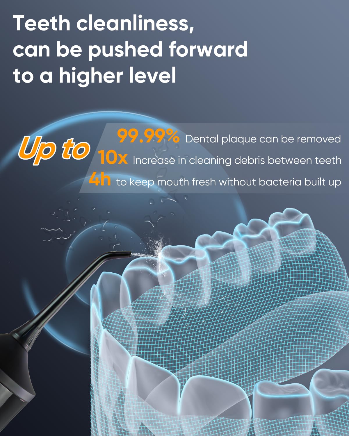 MySmile LP221 Cordless Water Flossers for Teeth with UVC Light Sanitizer and OLED Display, 335ML 4 Modes Water Teeth Cleaner Picks for Teeth Cleaning and Water Flossing (Midnight Black)