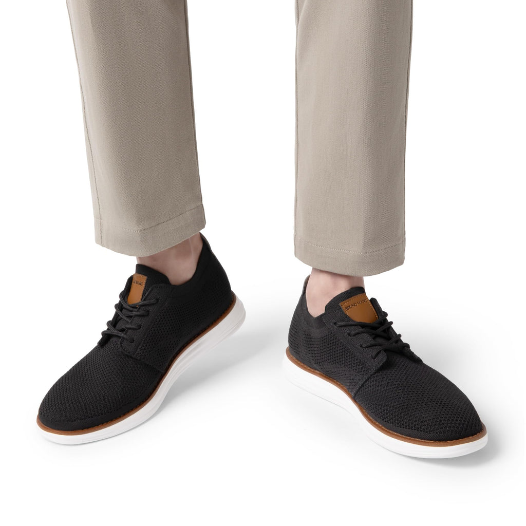 Bruno Marc Men's KnitFlex Breeze Mesh Oxford Sneakers - Breathable Business Casual Shoes Lightweight & Comfortable Walking Shoes for Men, Size 12,Black,GRAND-01