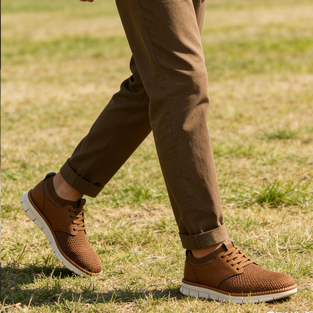 GOMUZO Men's KnitFlex Breeze Mesh Sneakers Casual Dress Sneakers Slip On Casual Dress Shoes Hands Free Walking Shoes (Brown, Adult, Men, 11, Numeric, US Footwear Size System, Medium)