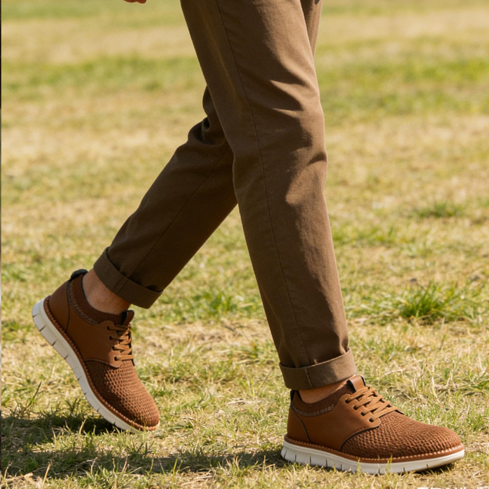 GOMUZO Men's KnitFlex Breeze Mesh Sneakers Casual Dress Sneakers Slip On Casual Dress Shoes Hands Free Walking Shoes (Brown, Adult, Men, 11, Numeric, US Footwear Size System, Medium)