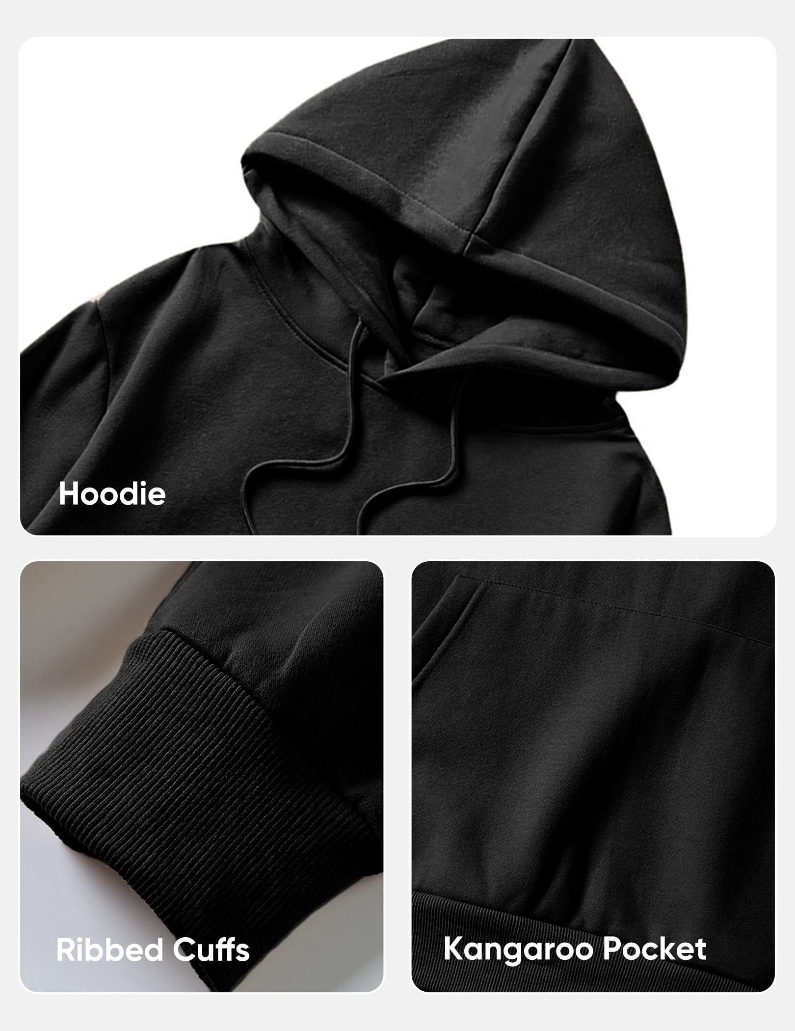 JMIERR Mens Cotton Fashion Hoodies & Sweatshirts Drawstring Long Sleeve Front Collar Hooded Pullovers with Pockets for Men Loose Fit Casua Fall Winter Shirt Tops Sweater Black
