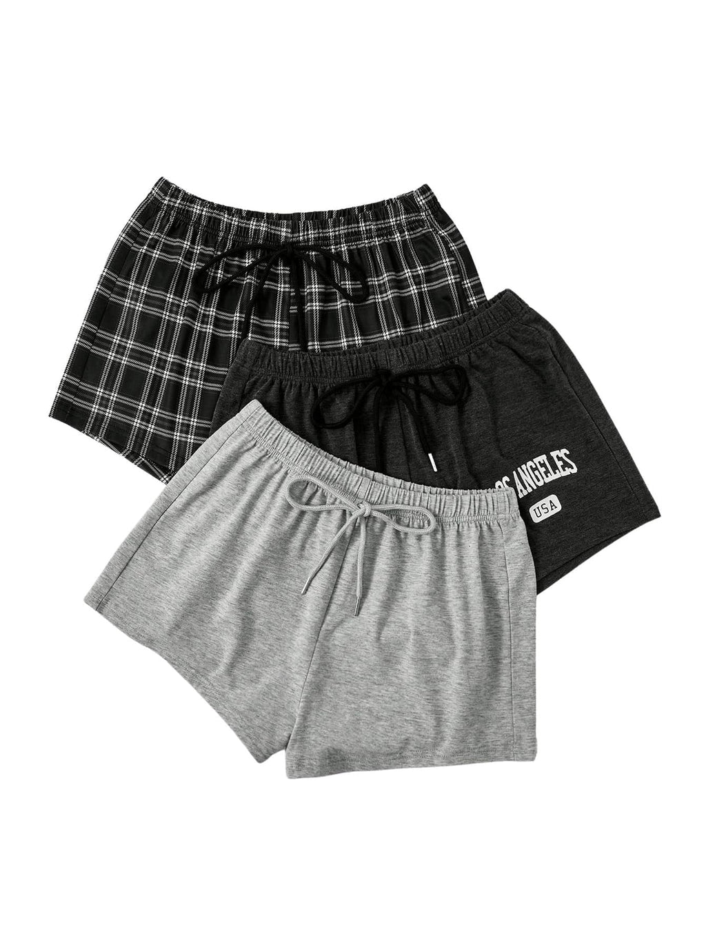 WDIRARA Women's 3 Pack Plaid Letter Graphic Pajama Shorts Elastic Waist Pj Lounge Shorts Multicolor Large