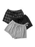 WDIRARA Women's 3 Pack Plaid Letter Graphic Pajama Shorts Elastic Waist Pj Lounge Shorts Multicolor Small