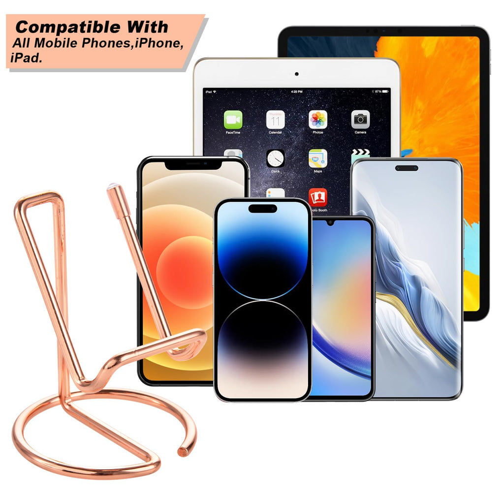ROPOSY Cell Phone Stand for Desk, Cute Metal Rose Gold Cell Phone Stand Holder Desk Accessories, Compatible with All Mobile Phones, iPhone, iPad