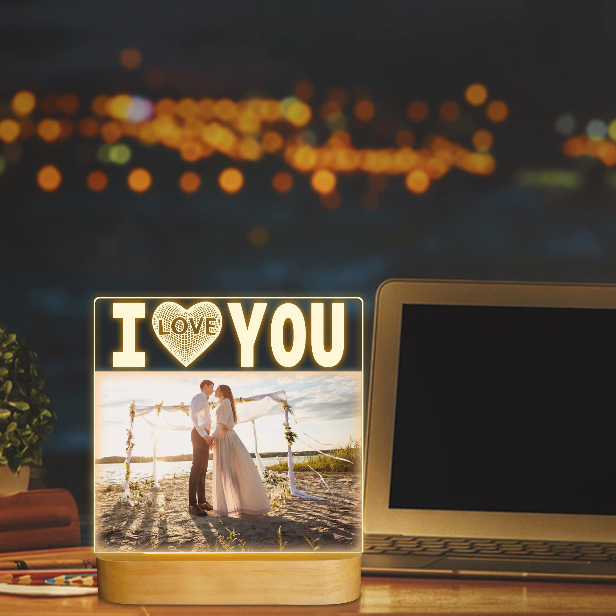 Attivolife I Love You Picture Frame for Women, Light up Photo Frame with LED Night Light, Gifts for Couple Husband Wife Men Wedding Anniversary Present