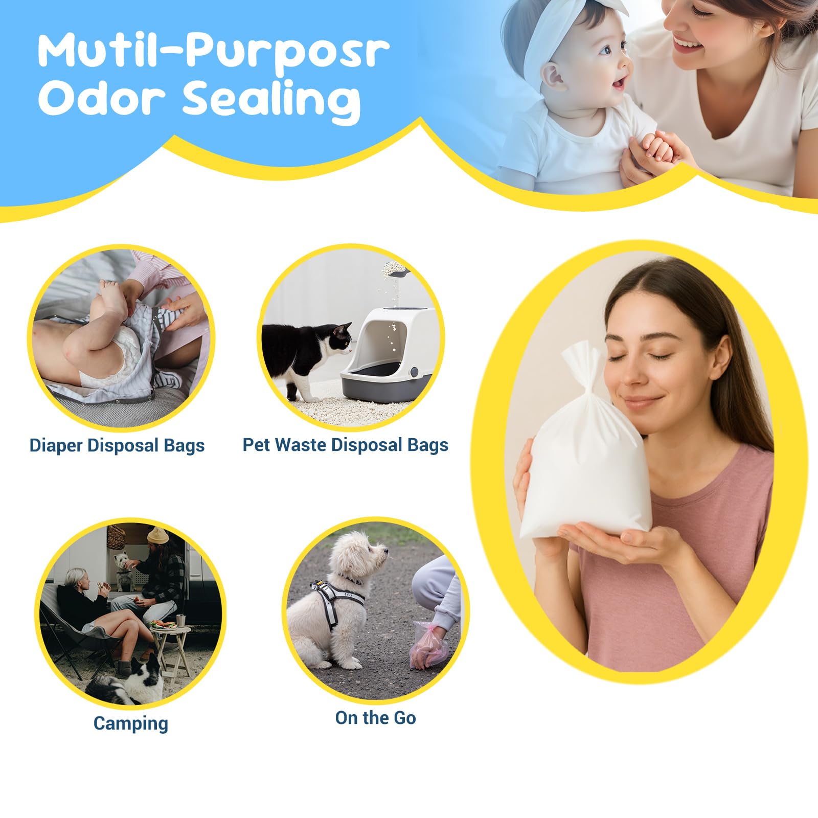 Covfresh Odor Sealing Baby Diaper Disposable Bags - S/220 Counts Unscented, Durable Diaper Sacks for Home, Travel & On-the-Go Use (Color:White)